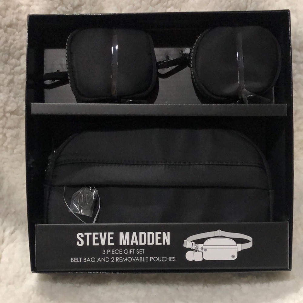 Steve Madden Black Belt Bag Set